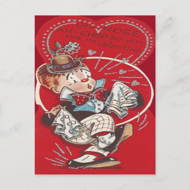 Cute Clown Flower Sneeze Heart Valentine Holiday Postcard (Front)