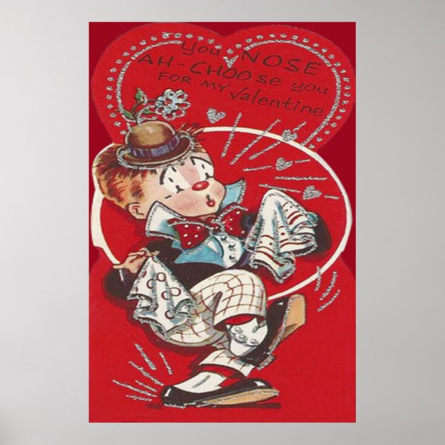 Cute Clown Flower Sneeze Heart Valentine Poster (Front)