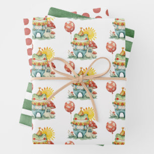 Cute Clown Frog - Stripes - Polka Dot Watercolor  Wrapping Paper Sheet