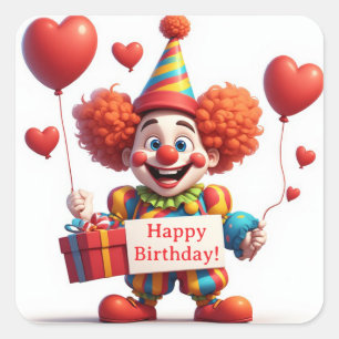 Cute Clown Holding Sign With Gift ❤️ Square Sticker