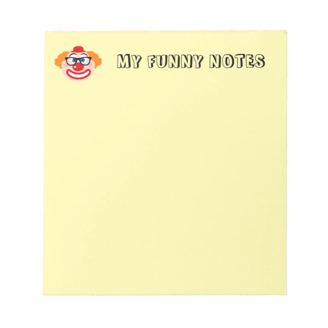 Cute clown notepad for funny jokes and notes (Front)