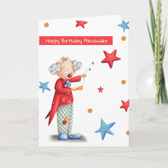 Cute Clown Personalised Happy Birthday Card (Front)