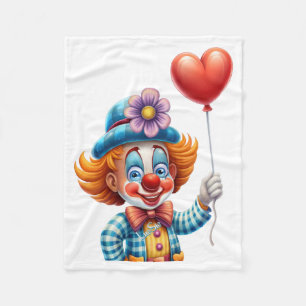 Cute Clown with Heart Balloon Cosy Fleece Blanket