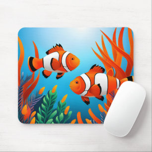 Cute Clownfish In Seaweed Mouse Mat