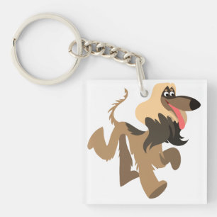 Cute Clownish Cartoon Afghan Hound Acrylic Keyring