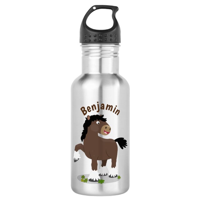 Cute Clydesdale draught horse cartoon illustration 532 Ml Water Bottle (Front)