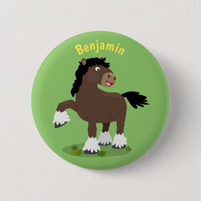 Cute Clydesdale draught horse cartoon illustration 6 Cm Round Badge (Front)
