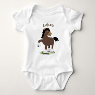 Cute Clydesdale draught horse cartoon illustration Baby Bodysuit