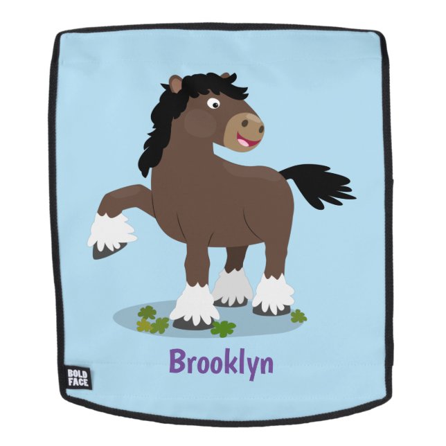 Cute Clydesdale draught horse cartoon illustration Backpack (Removable Face)