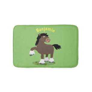 Cute Clydesdale draught horse cartoon illustration Bath Mat