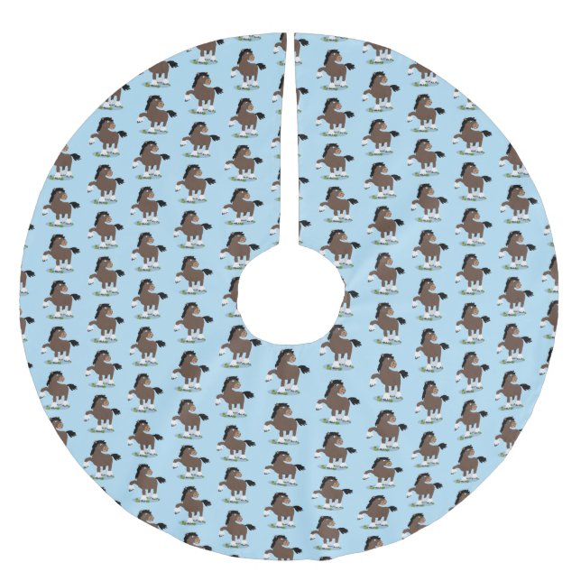 Cute Clydesdale draught horse cartoon illustration Brushed Polyester Tree Skirt (Front)