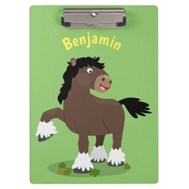 Cute Clydesdale draught horse cartoon illustration Clipboard (Front)