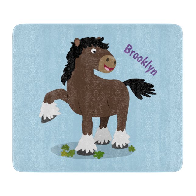 Cute Clydesdale draught horse cartoon illustration Cutting Board (Front)