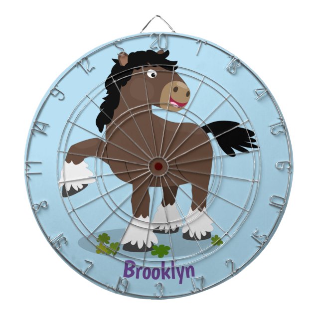 Cute Clydesdale draught horse cartoon illustration Dartboard (Front)