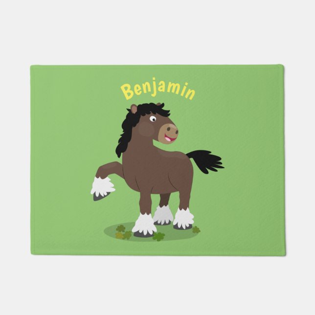 Cute Clydesdale draught horse cartoon illustration Doormat (Front)
