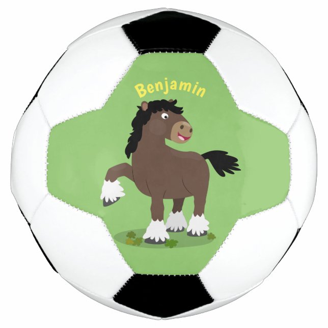 Cute Clydesdale draught horse cartoon illustration Football (Front)