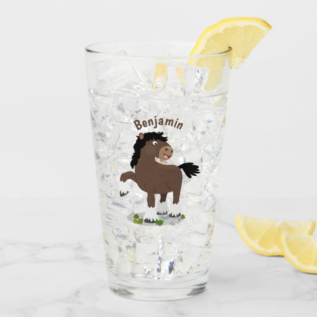 Cute Clydesdale draught horse cartoon illustration Glass (Back Ice)
