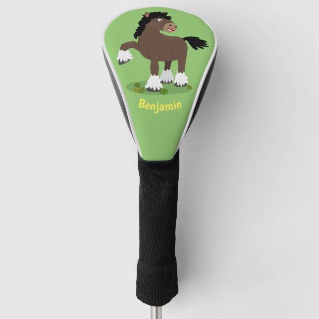 Cute Clydesdale draught horse cartoon illustration Golf Head Cover (Front)
