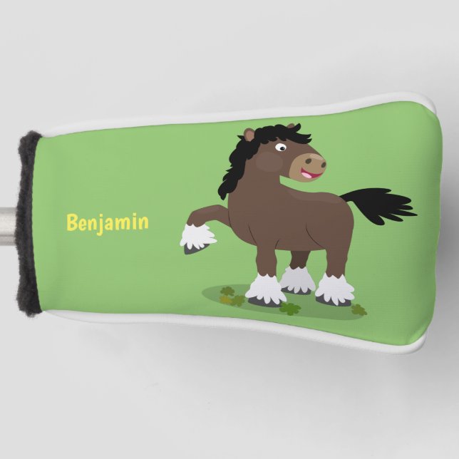Cute Clydesdale draught horse cartoon illustration Golf Head Cover (Front)