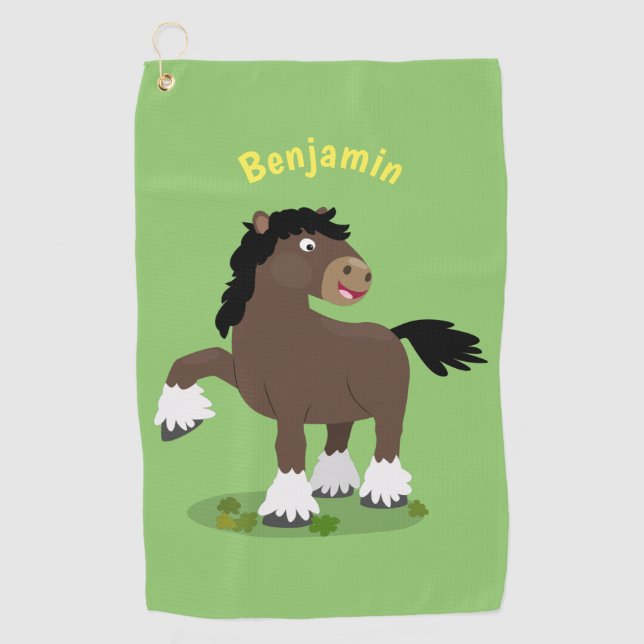 Cute Clydesdale draught horse cartoon illustration Golf Towel (Front)