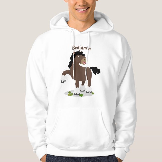 Cute Clydesdale draught horse cartoon illustration Hoodie (Front)