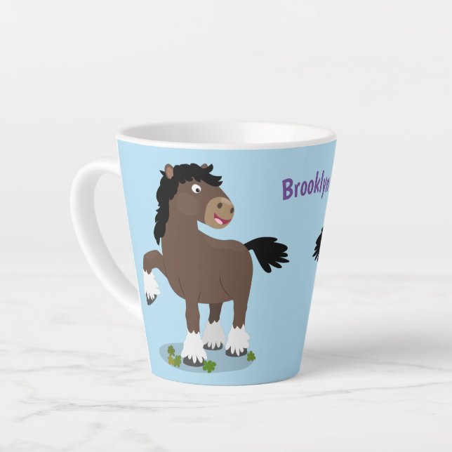 Cute Clydesdale draught horse cartoon illustration Latte Mug (Left Angle)