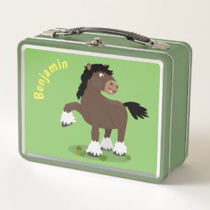 Cute Clydesdale draught horse cartoon illustration Metal Lunch Box