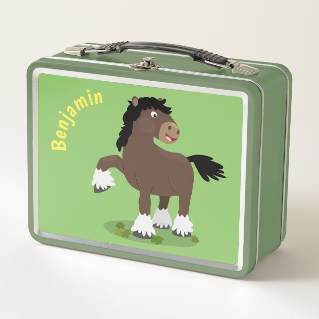 Cute Clydesdale draught horse cartoon illustration Metal Lunch Box (Front)
