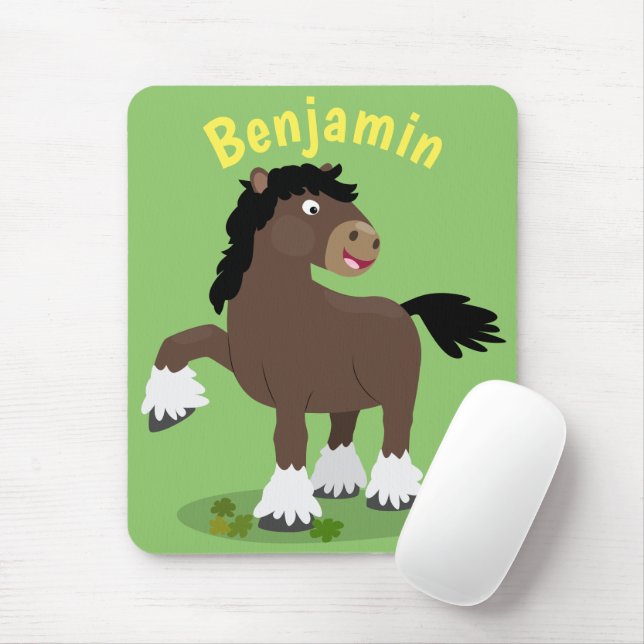 Cute Clydesdale draught horse cartoon illustration Mouse Mat (With Mouse)