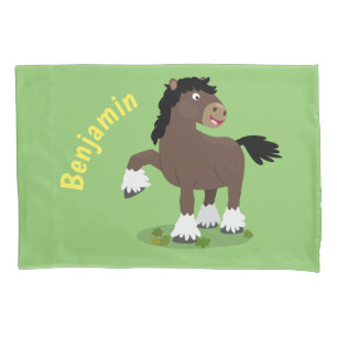 Cute Clydesdale draught horse cartoon illustration Pillowcase