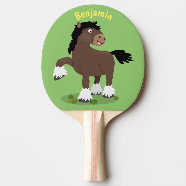 Cute Clydesdale draught horse cartoon illustration Ping Pong Paddle (Front)