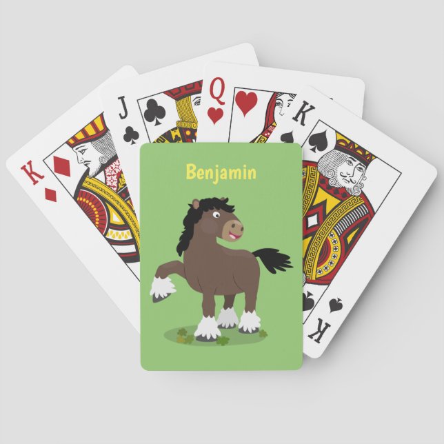 Cute Clydesdale draught horse cartoon illustration Playing Cards (Back)