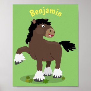 Cute Clydesdale draught horse cartoon illustration Poster