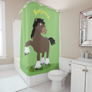 Cute Clydesdale draught horse cartoon illustration Shower Curtain