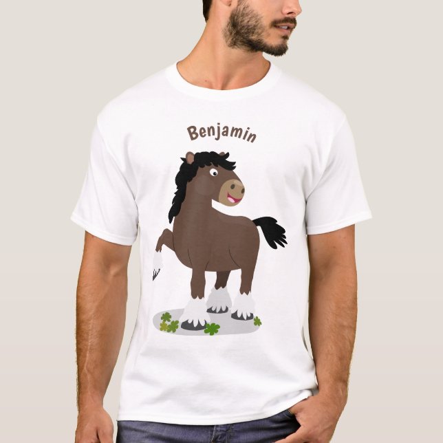 Cute Clydesdale draught horse cartoon illustration T-Shirt (Front)