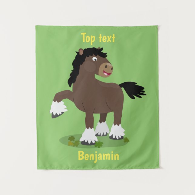 Cute Clydesdale draught horse cartoon illustration Tapestry (Front)
