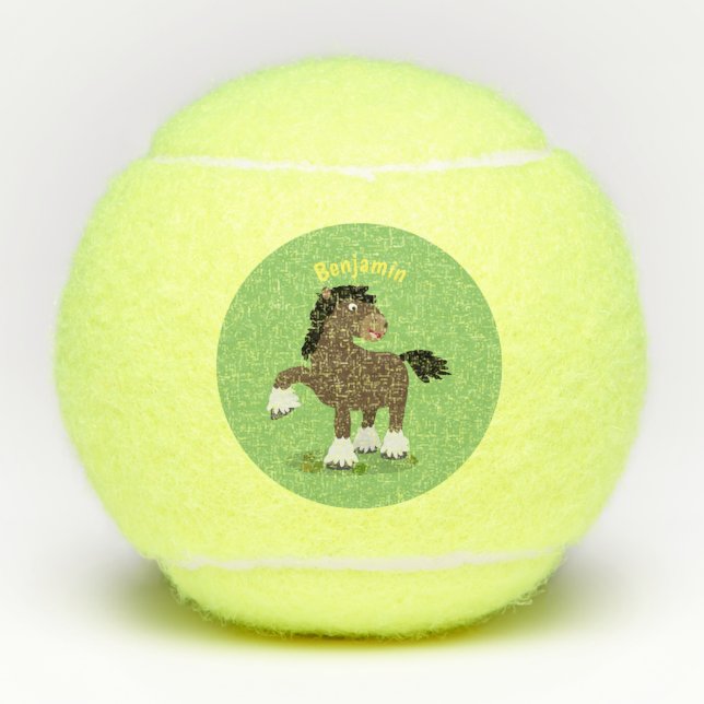 Cute Clydesdale draught horse cartoon illustration Tennis Balls (Front)
