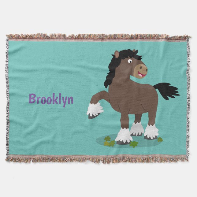 Cute Clydesdale draught horse cartoon illustration Throw Blanket (Front)
