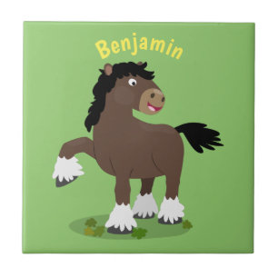 Cute Clydesdale draught horse cartoon illustration Tile