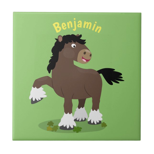 Cute Clydesdale draught horse cartoon illustration Tile (Front)