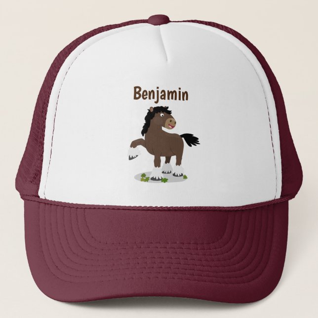 Cute Clydesdale draught horse cartoon illustration Trucker Hat (Front)