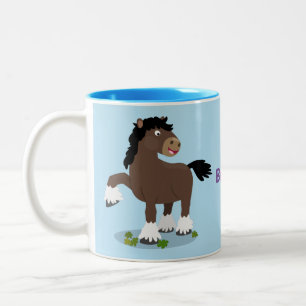 Cute Clydesdale draught horse cartoon illustration Two-Tone Coffee Mug