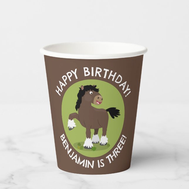Cute Clydesdale horse personalised birthday Paper Cups (Front)