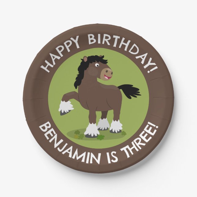 Cute Clydesdale horse personalised birthday Paper Plate (Front)