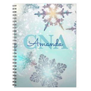 Cute CNA Ice Blue Snowflake Personalised Name Notebook
