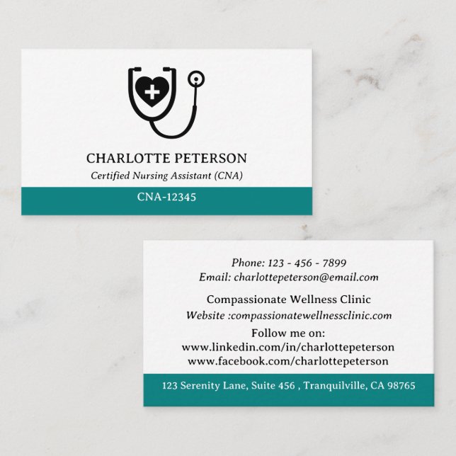 Cute CNA Nurse Business Card (Front/Back)