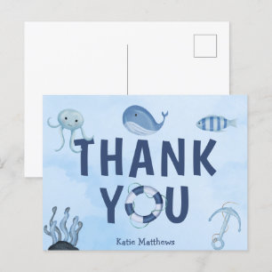 Cute Coastal Baby Shower Ocean Animals Thank You Postcard