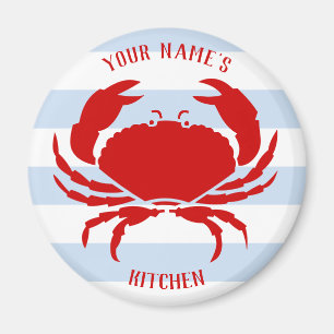 Cute coastal crab with your name nautical beach magnet