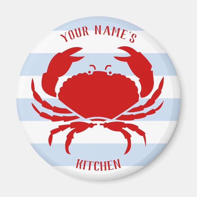 Cute coastal crab with your name nautical beach magnet (Front)