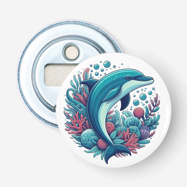 Cute, coastal/nautical dolphin  bottle opener (Front)